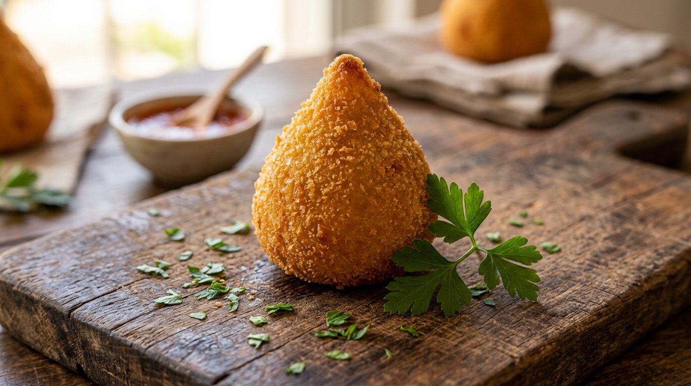 Coxinha Tradicional de Frango Caipira com Massa Cozida no Caldo